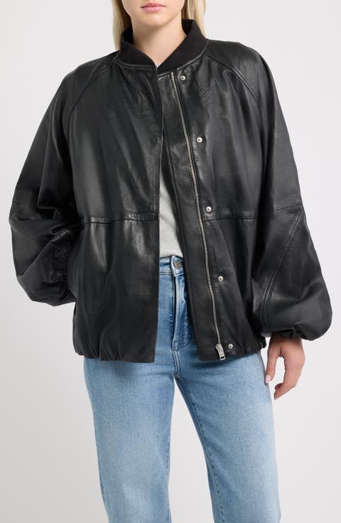 Kylie Oversized Leather Bomber Jacket