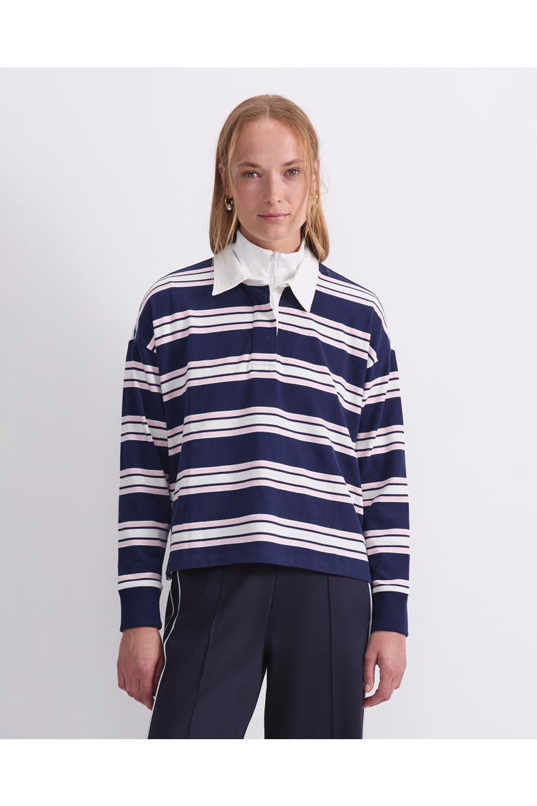 Kiaya Cropped Rugby Shirt, Main, color, Navy Multi