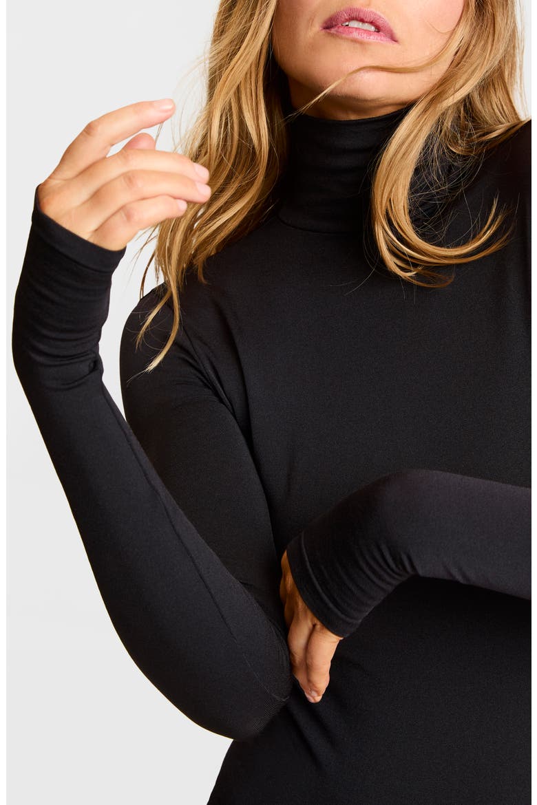 Prima Ballet Turtleneck Long Sleeve Thong Bodysuit, Alternate, color, BLACK