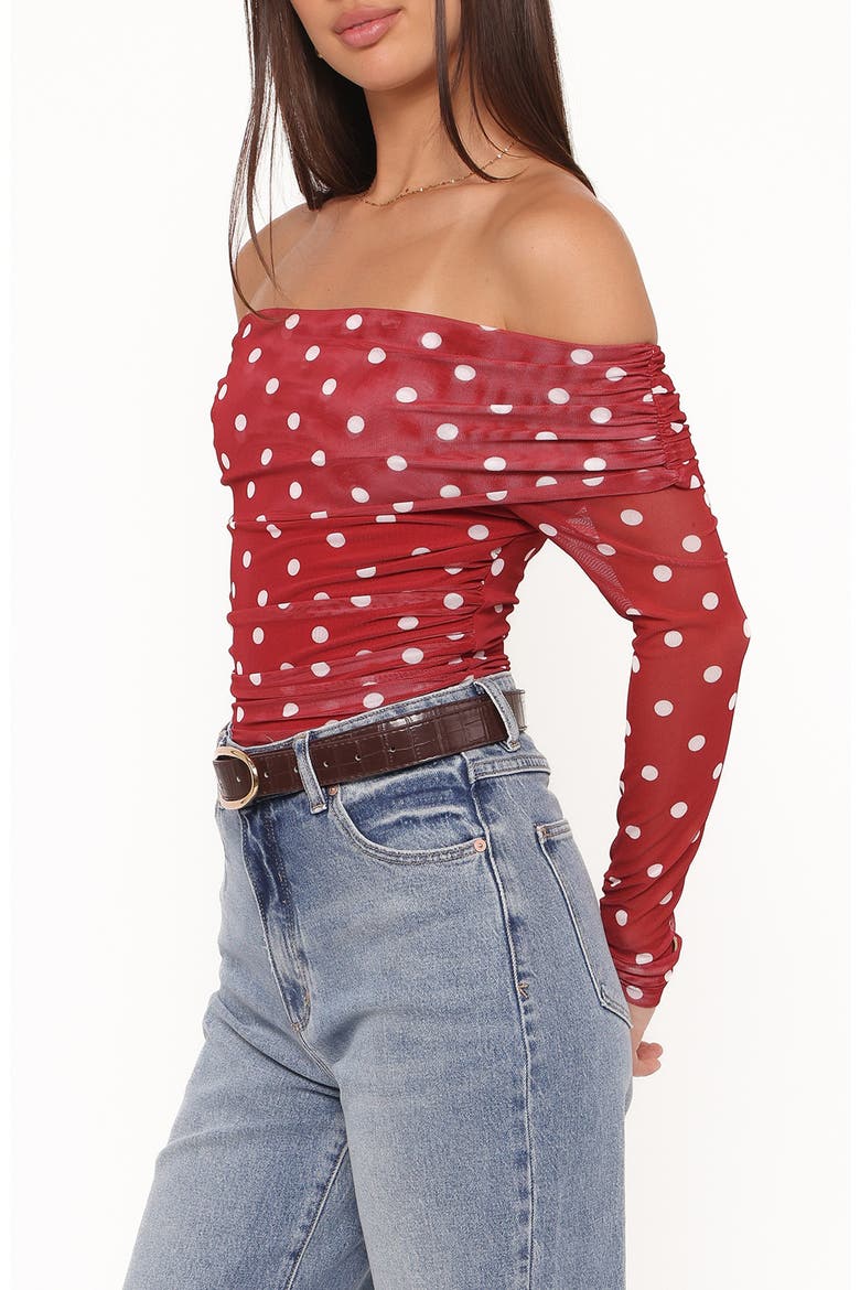 Caelira Off the Shoulder Top, Alternate, color, RED POLKA DOT