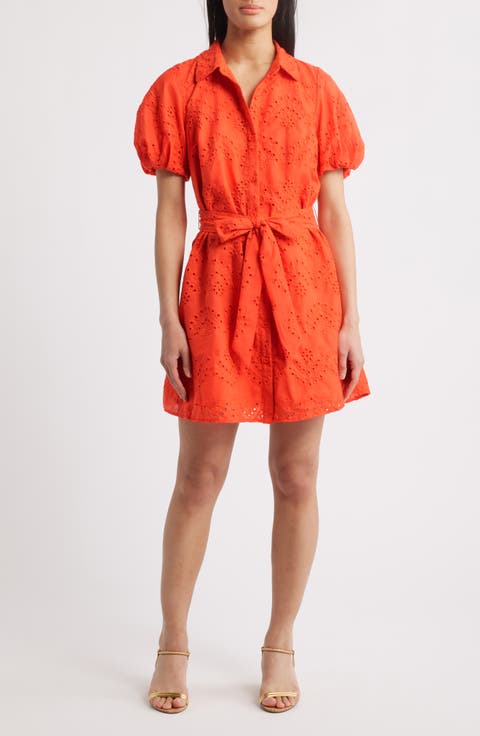 Puff Sleeve Eyelet Shirtdress