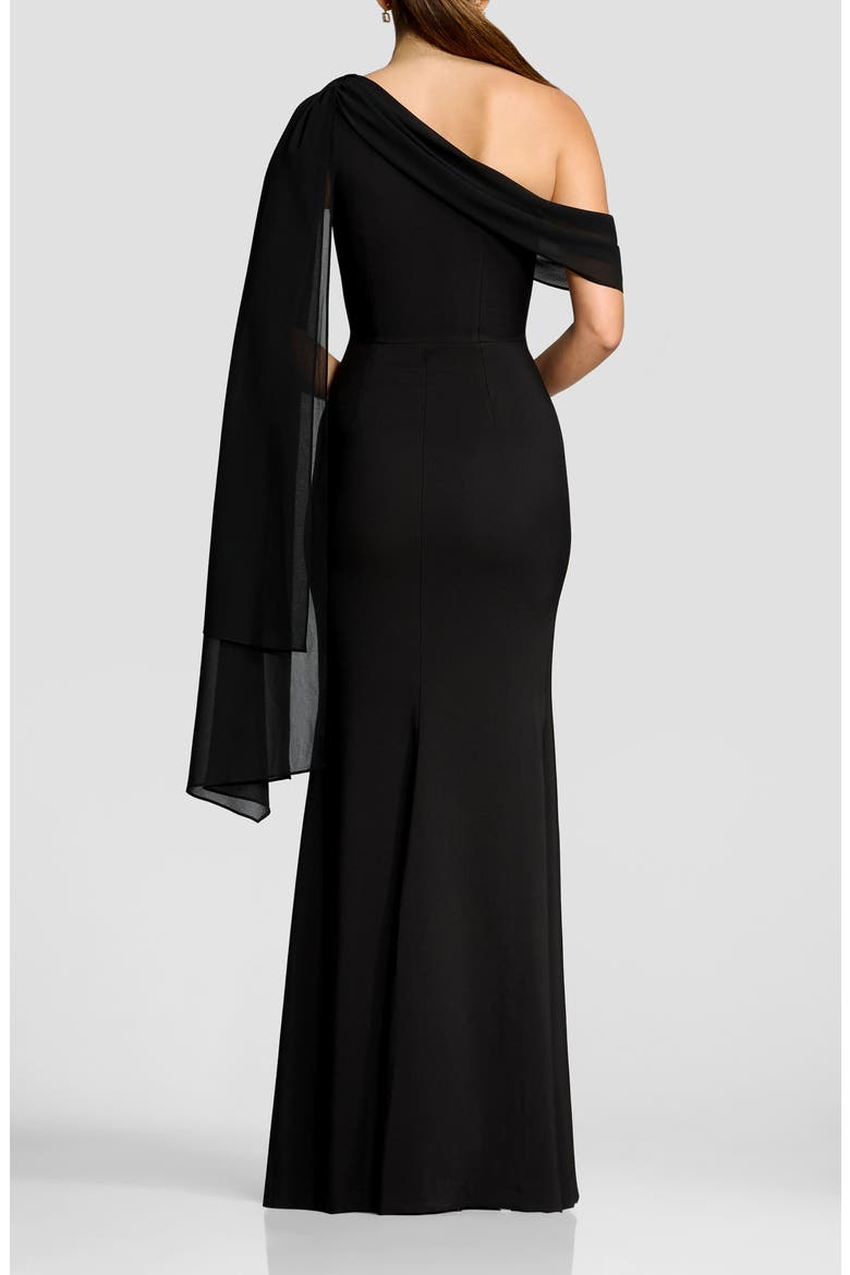 Sera One-Shoulder Cape Gown, Alternate, color, BLACK