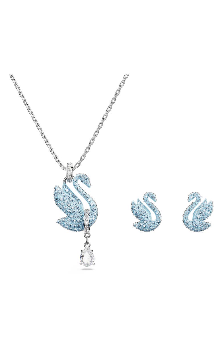 Swarovski Swan Pendant Necklace & Stud Earrings Set, Main, color, 