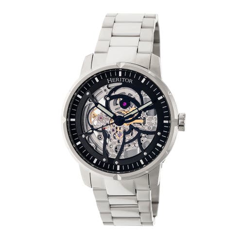 Heritor Automatic Ryder Skeleton Leather-Band Watch in Silver/black at Nordstrom