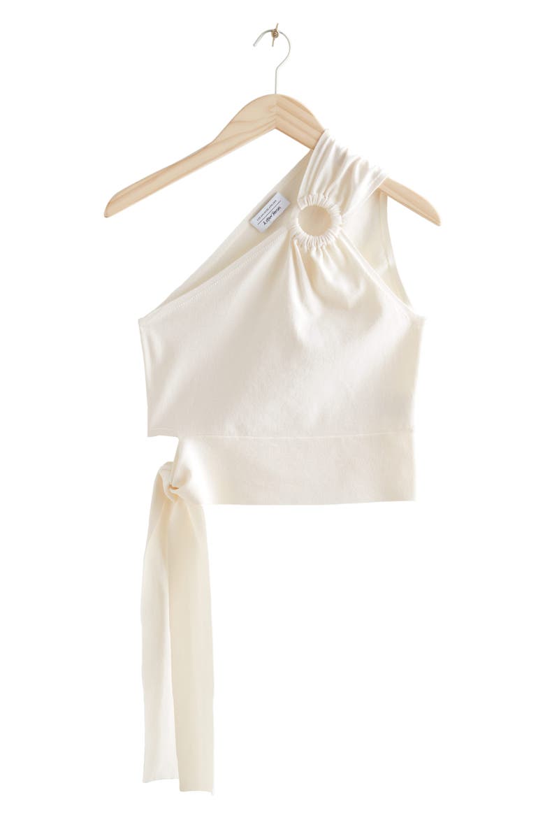 One-Shoulder Tie Hem Top, Alternate, color, WHITE