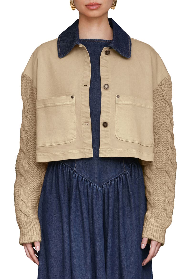 Knit Sleeve Crop Chore Jacket, Main, color, WASHED TAN