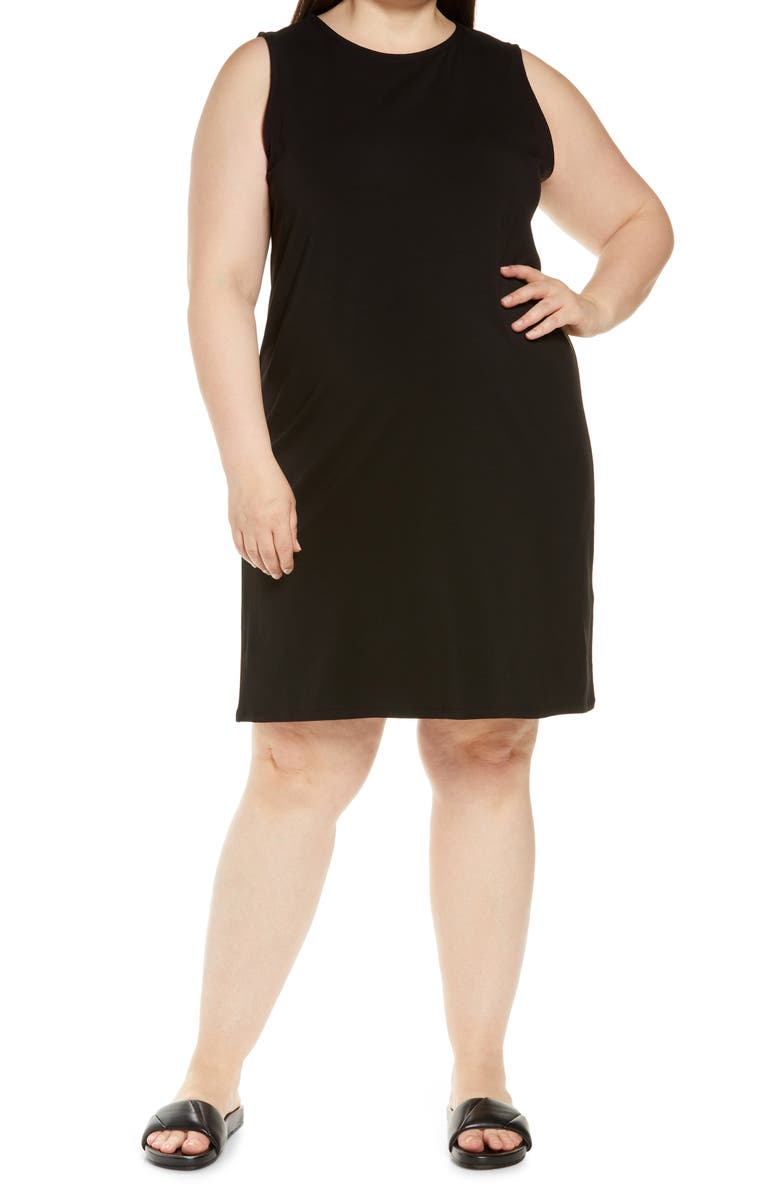 Eileen Fisher Organic Stretch Pima Cotton Tank Dress, Main, color, Black