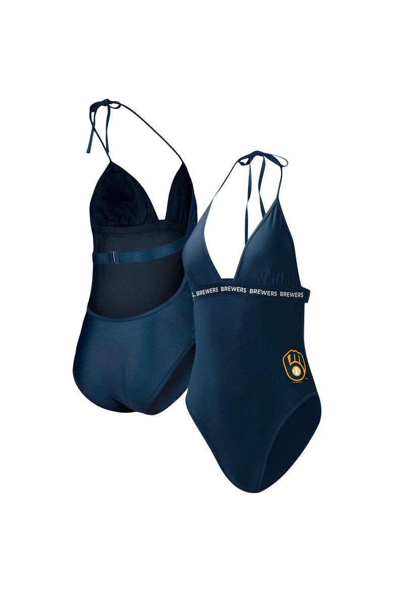 Women's G-III 4Her by Carl Banks Navy Milwaukee Brewers Full Count One-Piece Swimsuit, Main, color, Navy