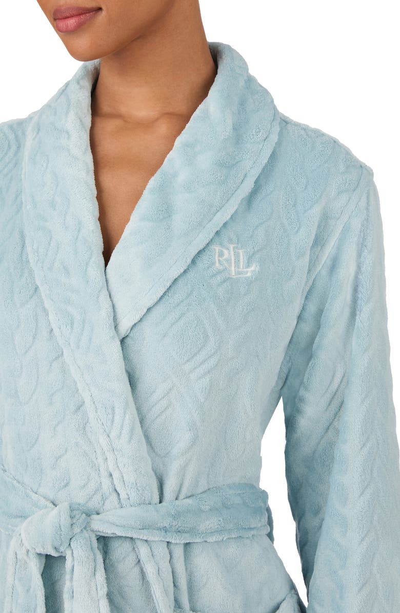 Lauren Ralph Lauren Fleece Monogram Robe, Alternate, color, Blue