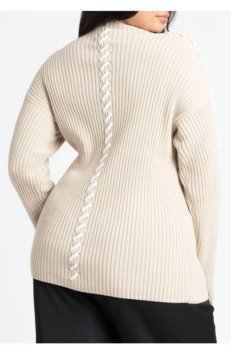 ELOQUII Stitch Detail Sweater, Alternate, color, Black Onyx