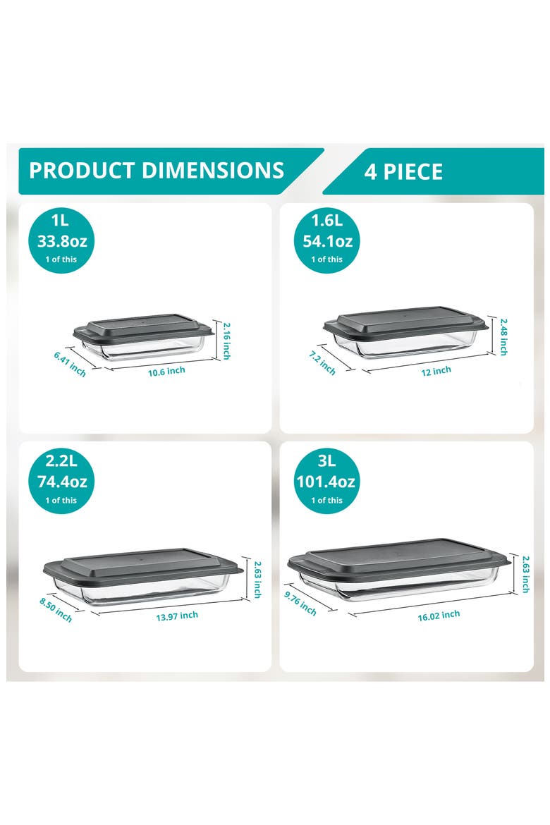 4-Piece Deep Dish Baking Dish Set, Alternate, color, CLEAR