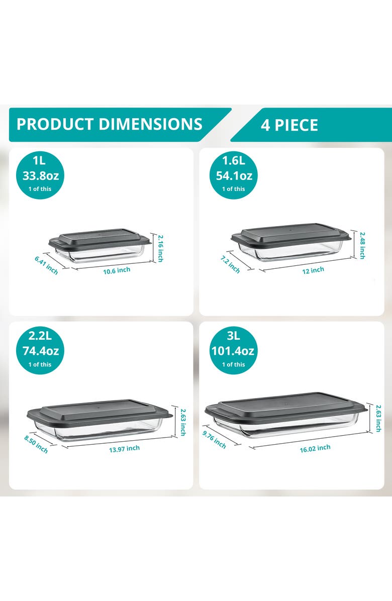 SORBUS 4-Piece Deep Dish Baking Dish Set, Alternate, color, Clear