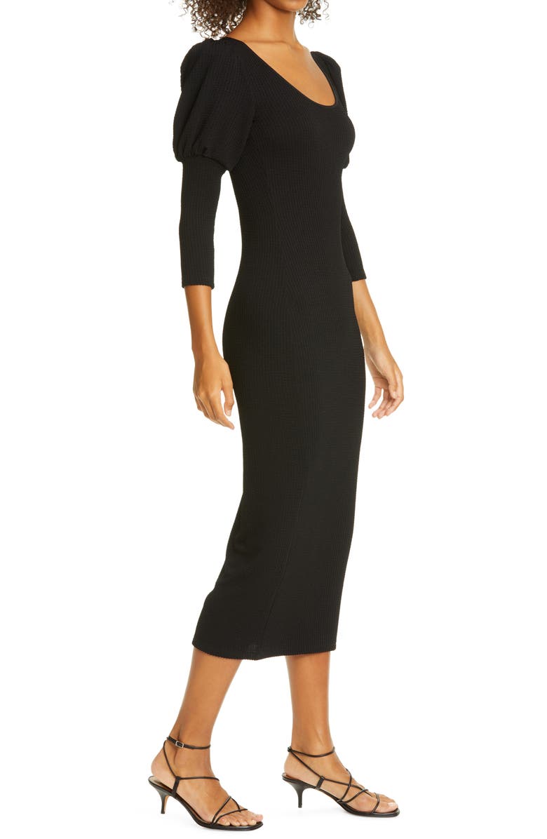Smythe Juliet Sleeve Rib Midi Dress, Alternate, color, Black Rib