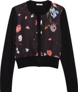 Erdem Floral Satin & Merino Wool Cardigan