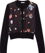 Erdem Floral Satin & Merino Wool Cardigan