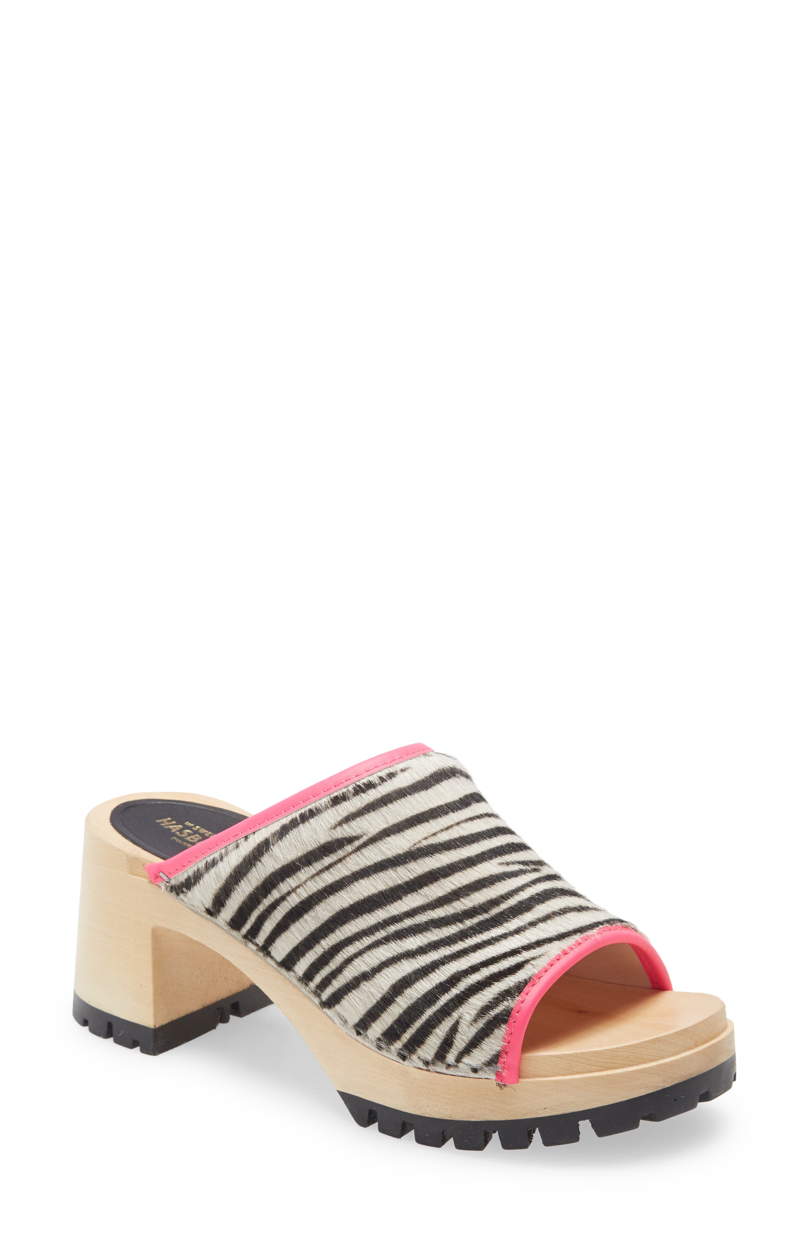 Genuine Calf Hair Slide Sandal, Main, color, ZEBRA PRINT/ NEON PINK LEATHER