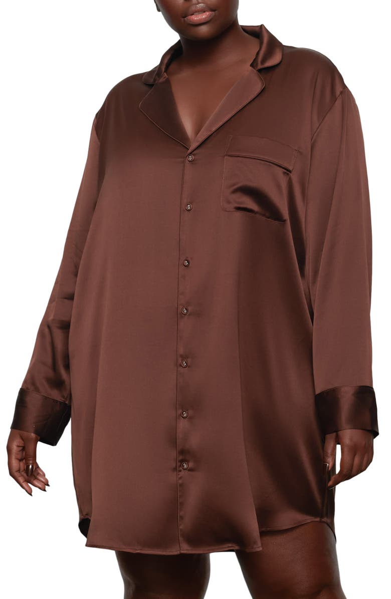SKIMS Stretch Silk Button-Up Night Dress, Main, color,