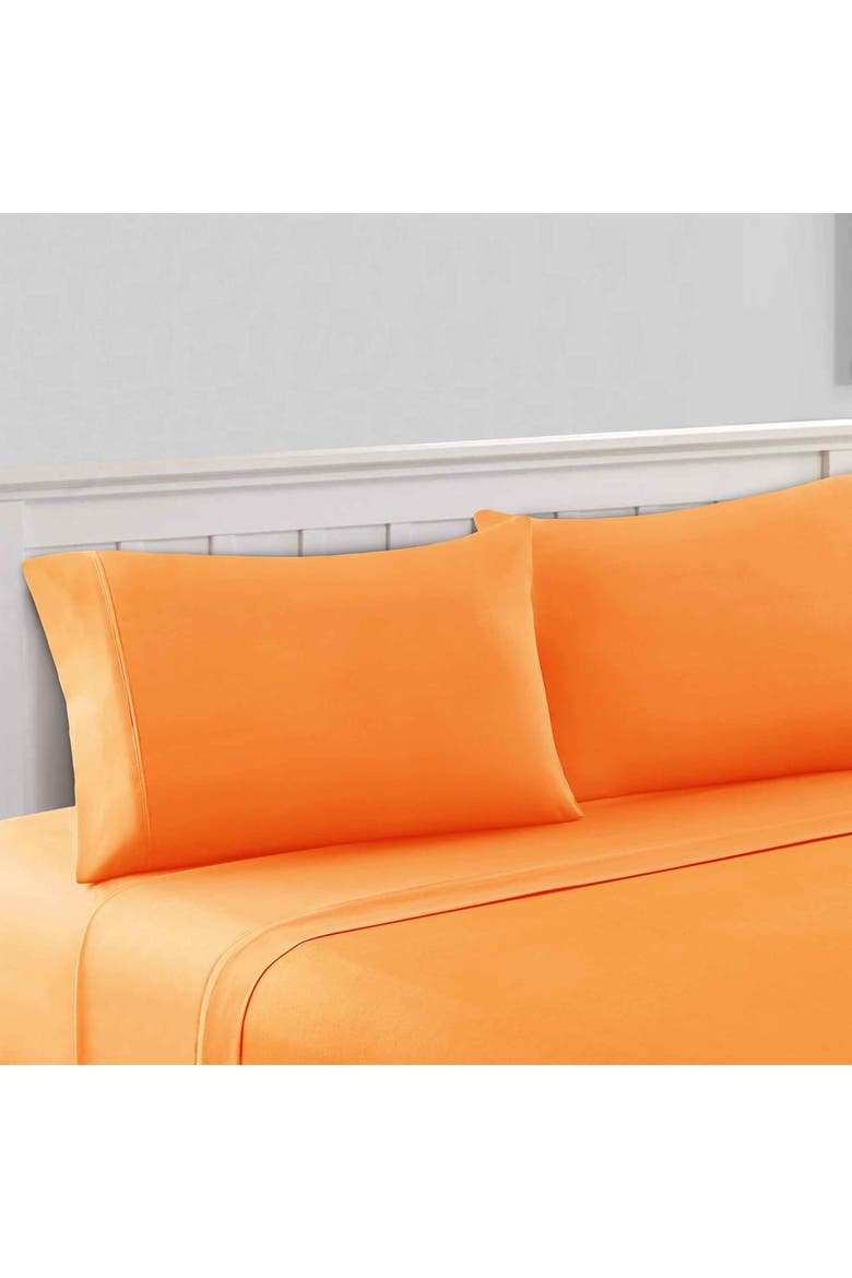 1800 Series 100 Solid Microfiber 4-Piece Sheet Set, Main, color, ORANGE