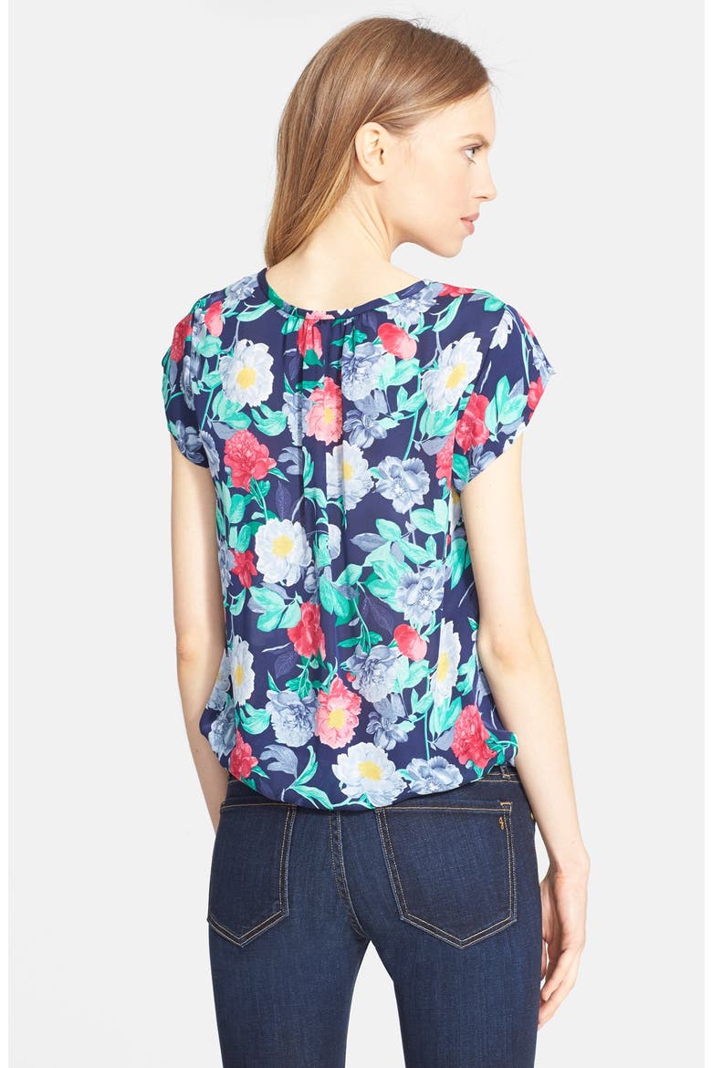 'Emollient' Floral Print Silk Top, Alternate, color, DARK NAVY