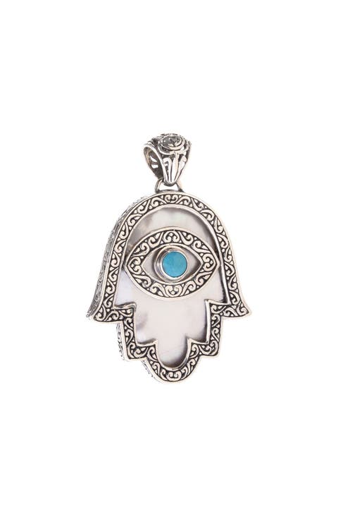 Sterling Silver Mother-of-Pearl & Turquoise Hamsa Pendant
