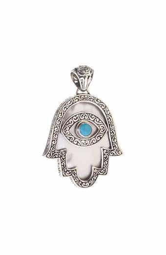 Sterling Silver Mother-of-Pearl & Turquoise Hamsa Pendant