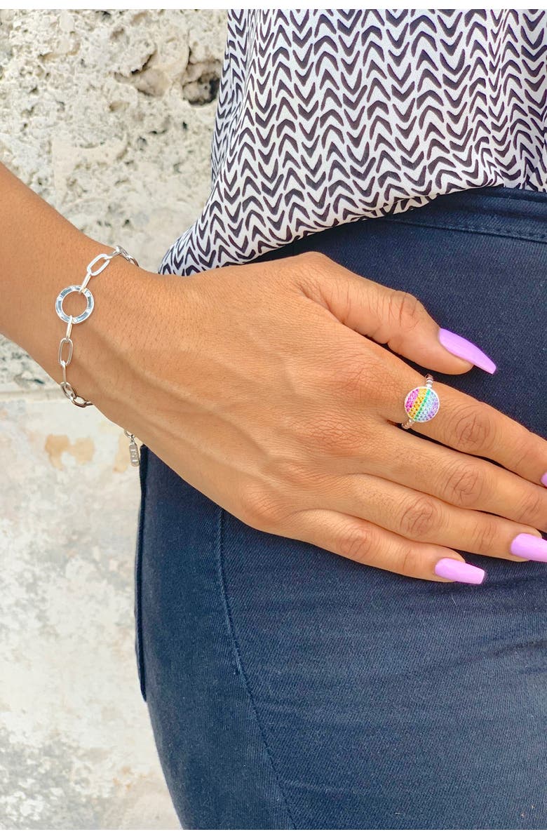 Liza Schwartz Amour Circle CZ Charm Chain Link Bracelet, Alternate, color, 