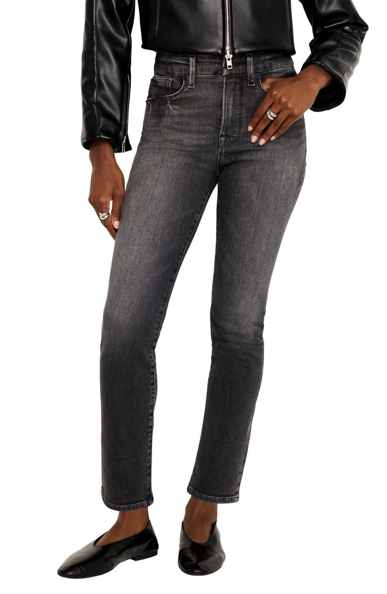 Good American Good Legs Split Pocket Ankle Straight Leg Jeans, Main, color, Black266
