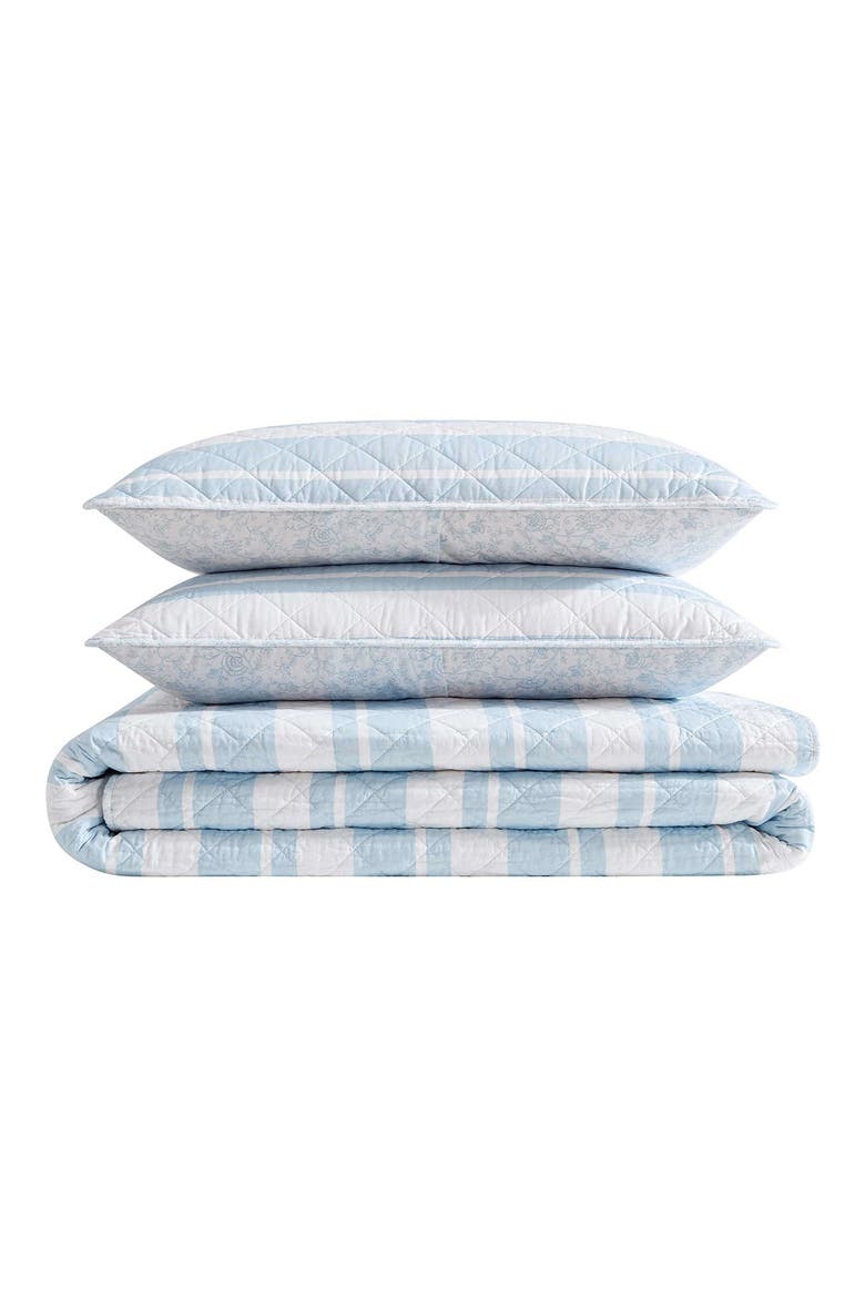 Seafront Stripe Reversible Cotton Comforter & Sham Set, Main, color, BLUE
