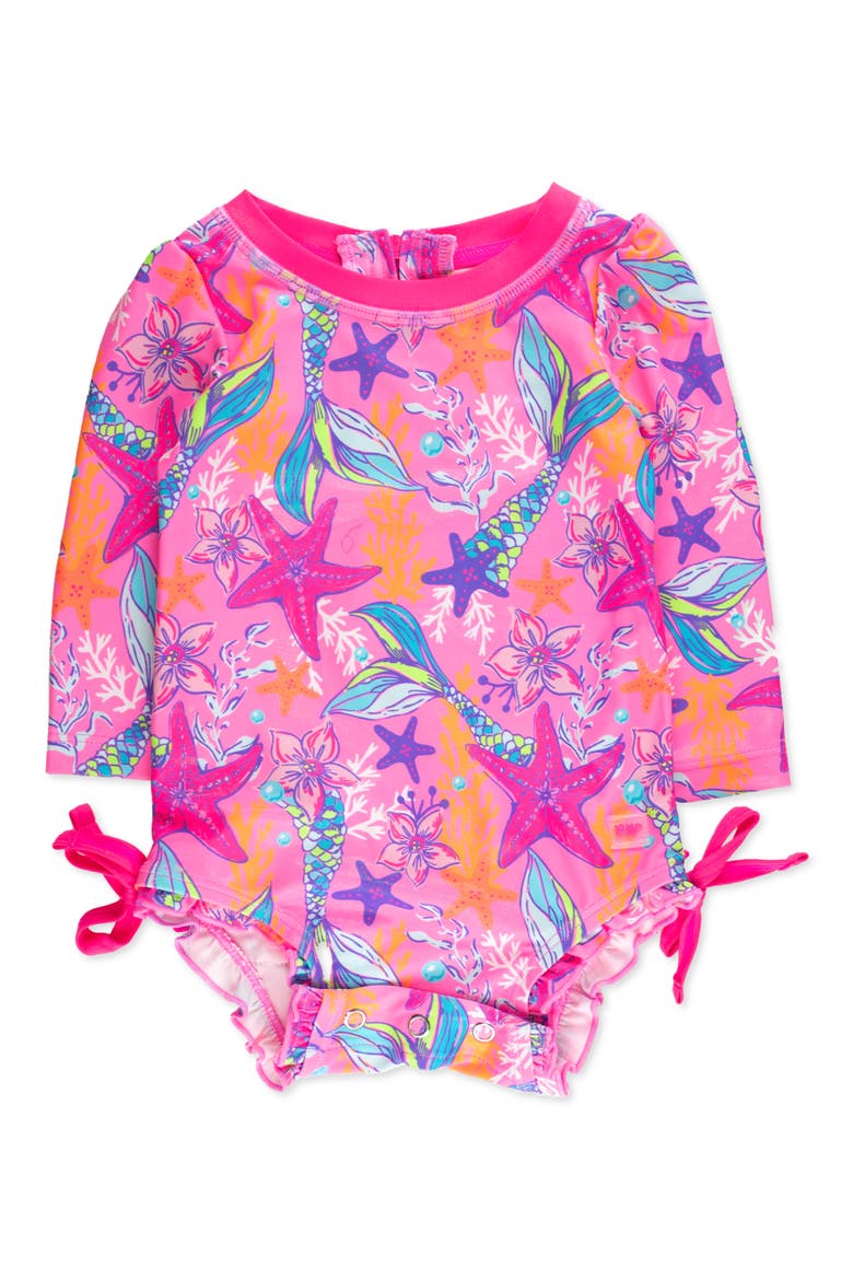 Kids' Mermaid Long Sleeve One-Piece Rashguard Swimsuit, Main, color, PINK