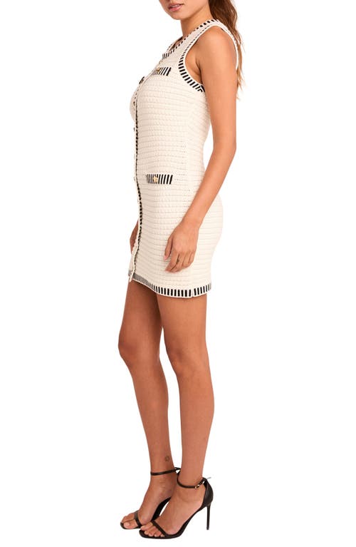 Endless Rose Border Stripe Cotton Blend Mini Sweater Dress In White