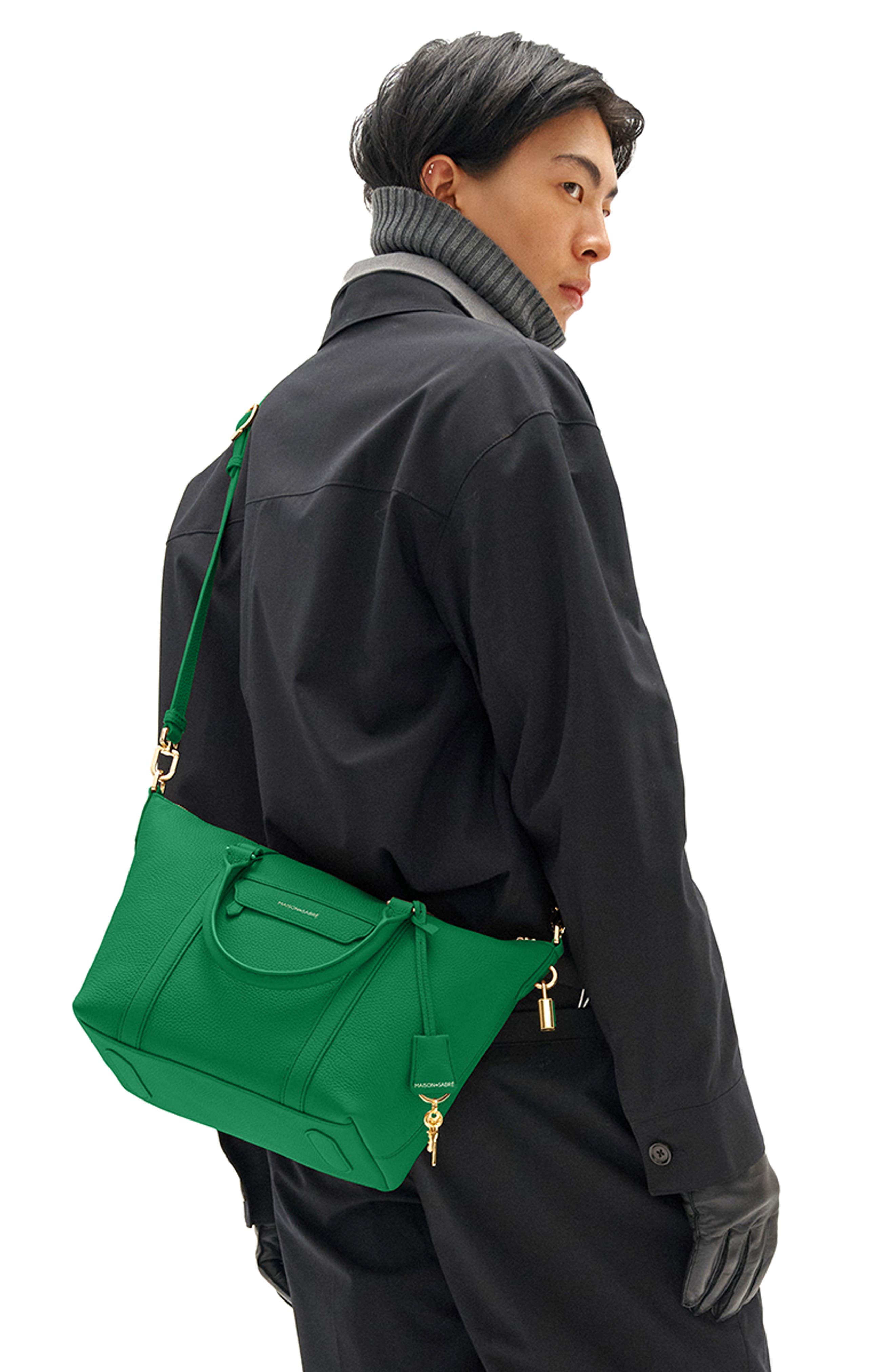 Small Leather Weekender, Alternate, color, Emerald Green