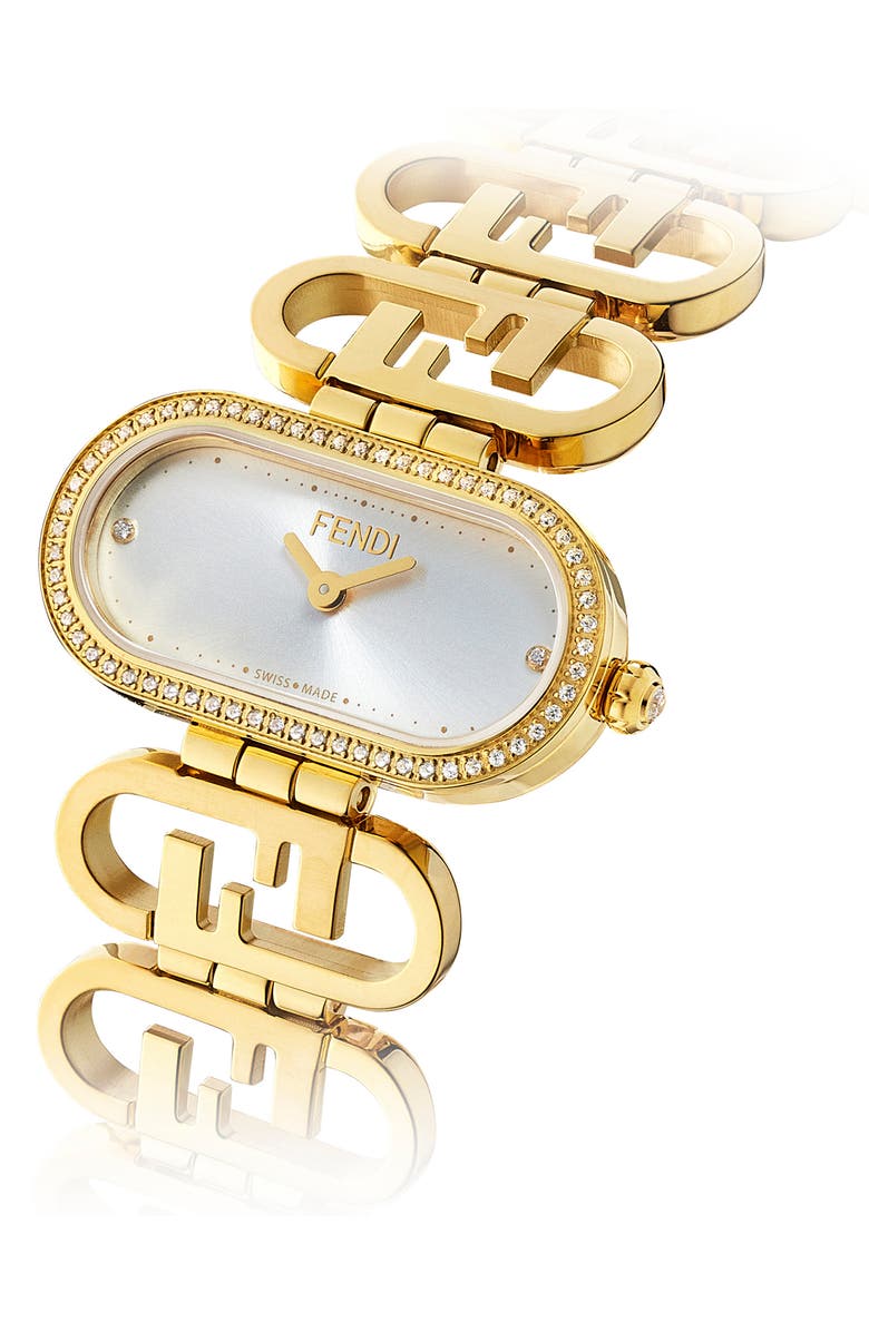 Fendi O'Lock Diamond Pavé Oval Link Bracelet Watch, 28.3 x 14.8mm - 0.18 ctw, Alternate, color, 