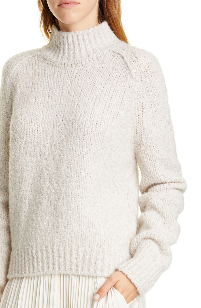 Vince Textured Sleeve Wool, Silk & Cashmere Turtleneck Sweater, Alternate, color, 