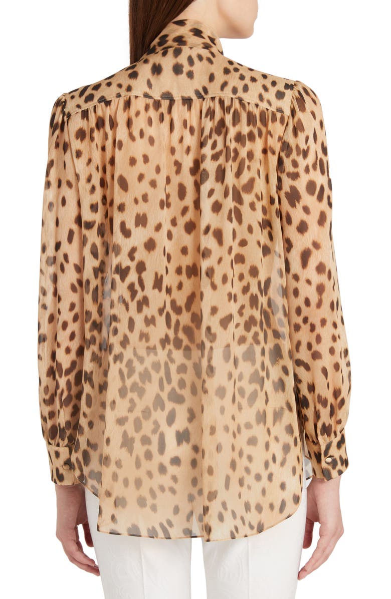 Etro Cheetah Print Tie Neck Silk Chiffon Blouse, Alternate, color, 