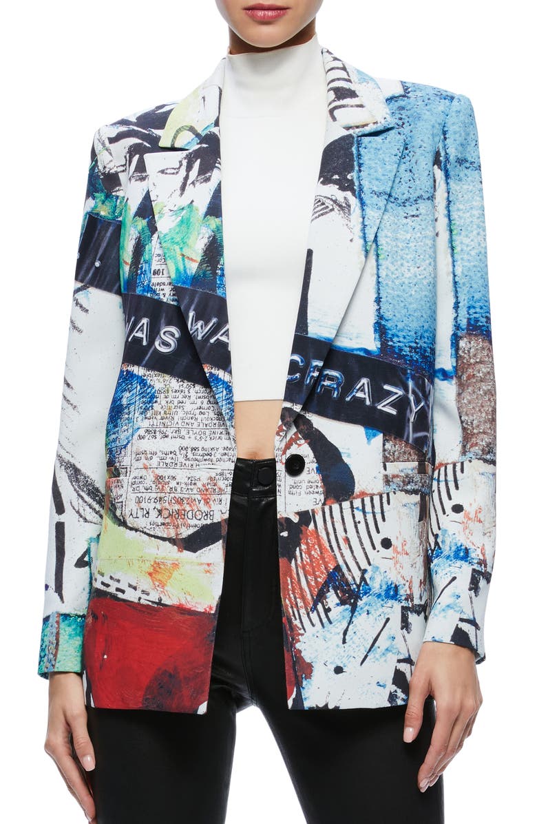 Alice + Olivia Denny Mixed Print Blazer, Main, color, 