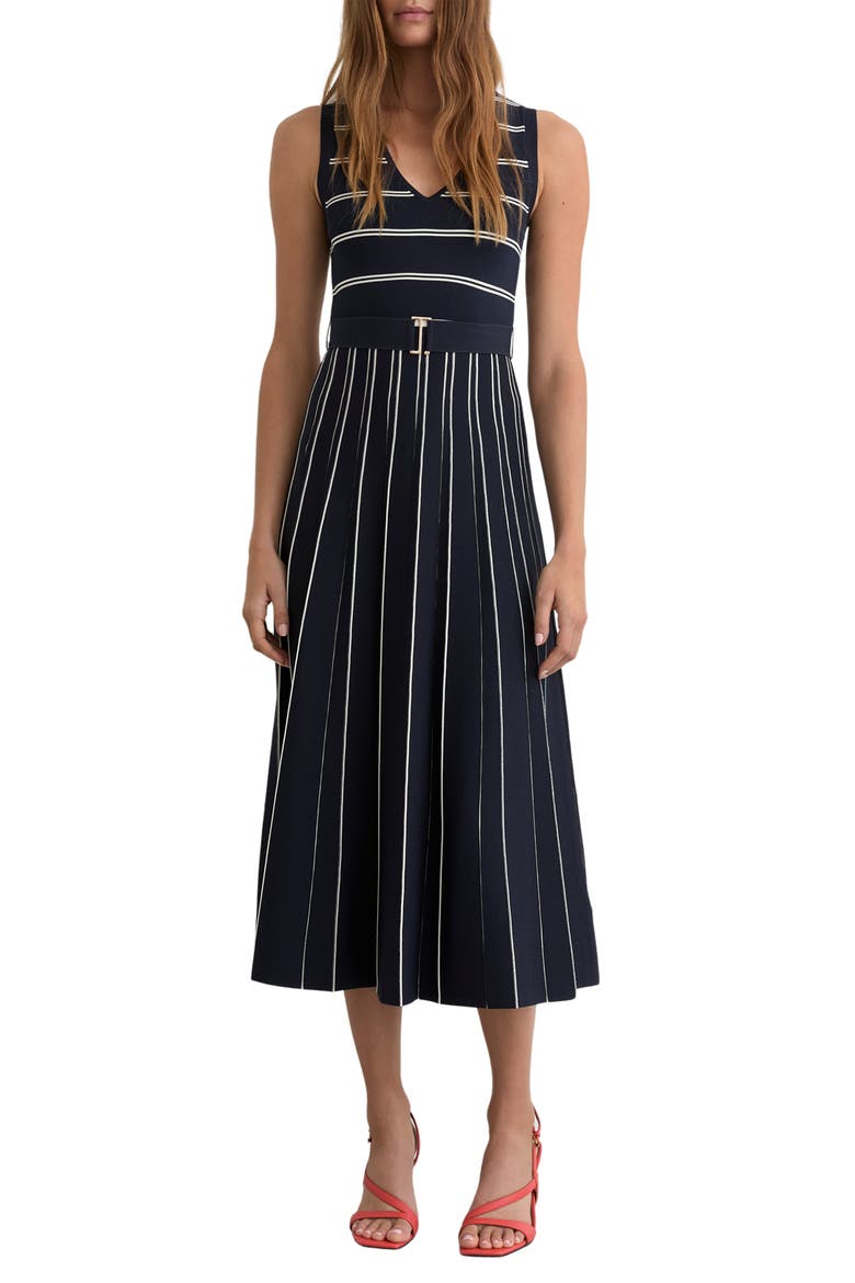 Mallory Mixed Stripe Dress, Main, color, NAVY/ IVORY