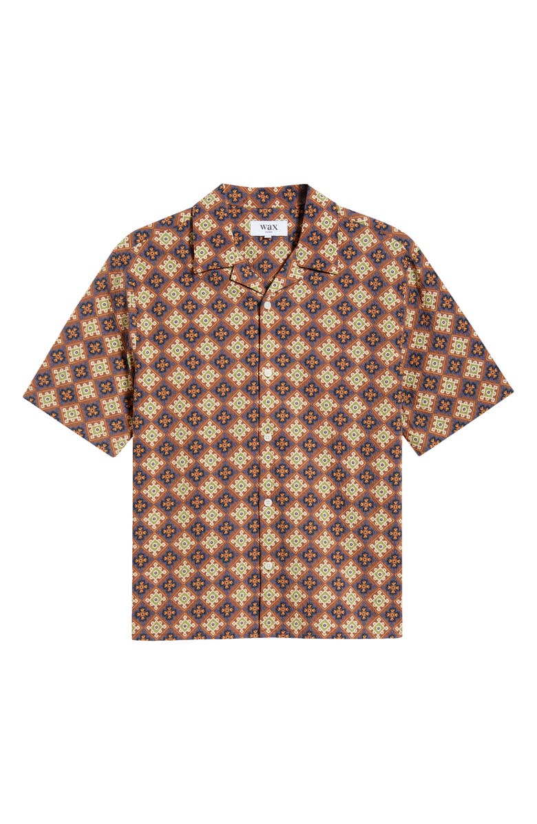 Wax London Didicot Cotton Seersucker Camp Shirt, Alternate, color, Rust / Multi