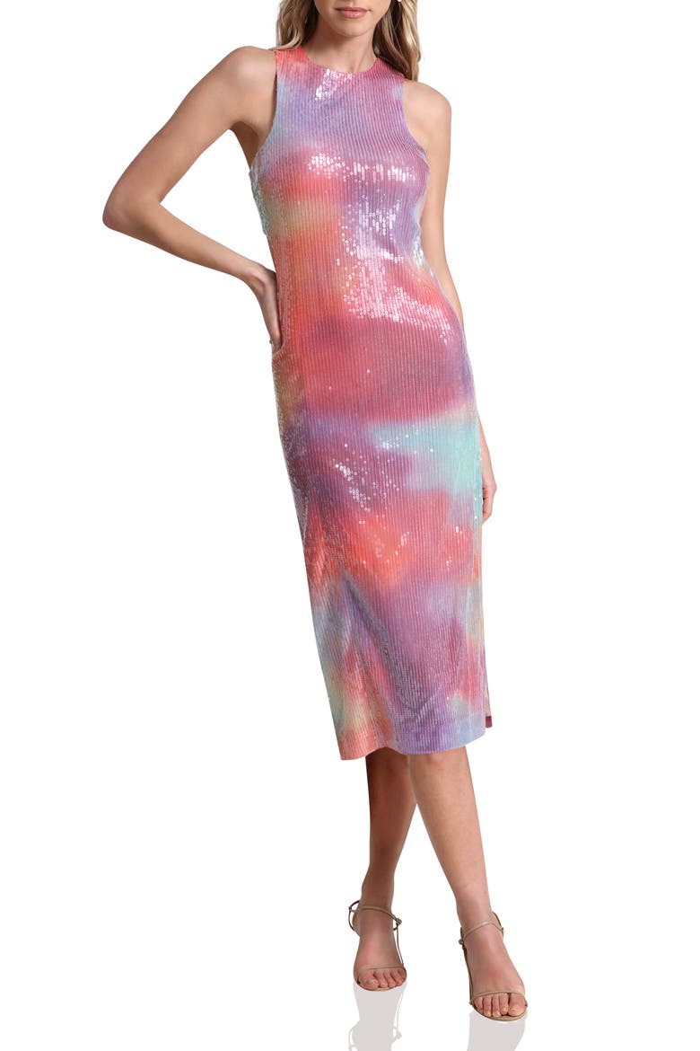 Tie Dye Sequin Cutout Cocktail Midi Dress, Alternate, color, MIAMI SUNSET