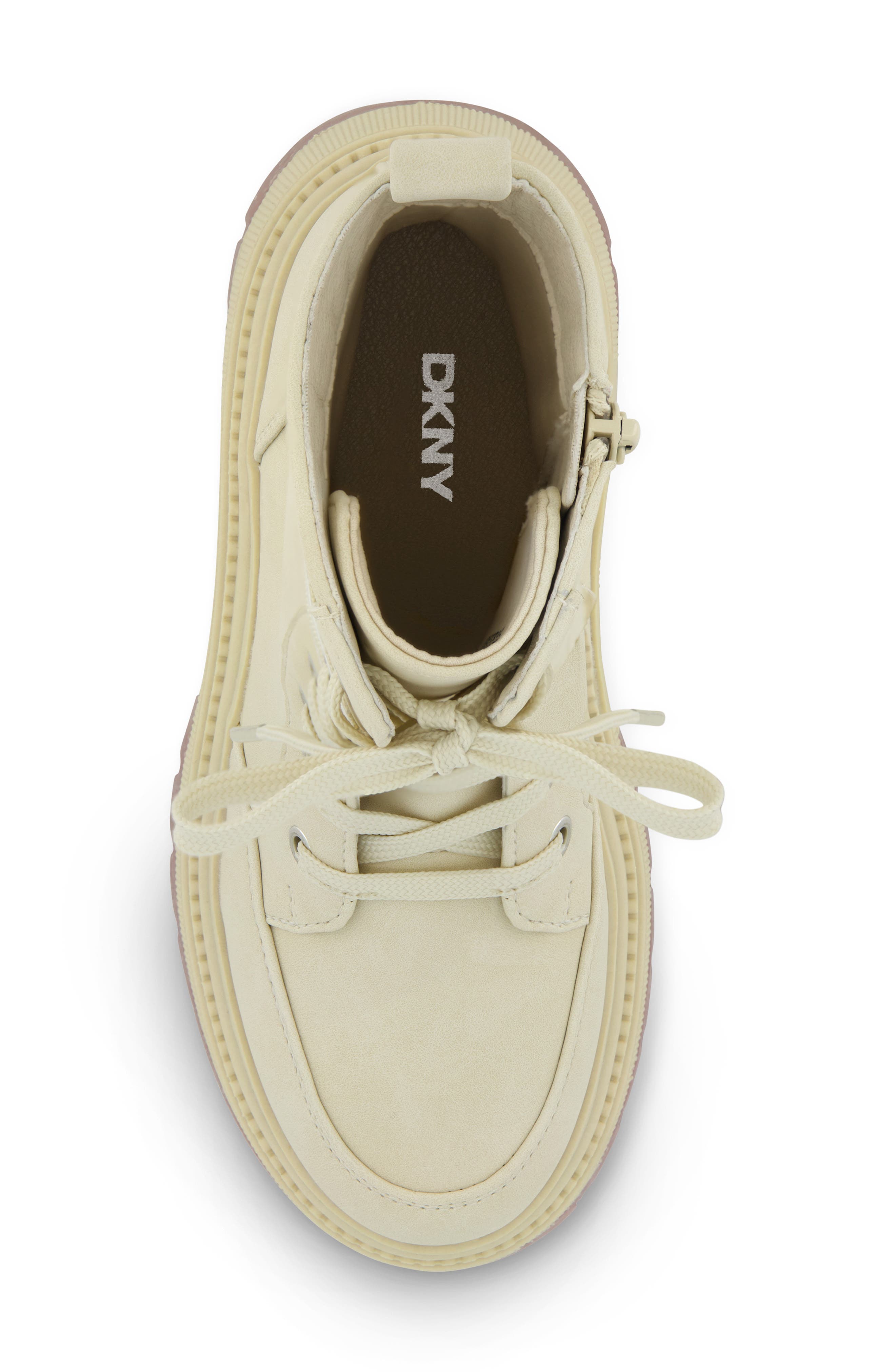 DKNY Kids' Crissa Logo Combat Boot, Alternate, color, Cream