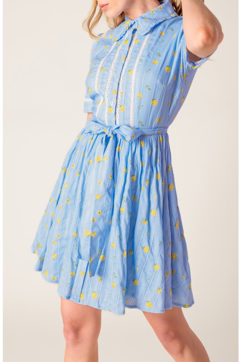 Floral Short Sleeve Fit & Flare Cotton Shirtdress, Alternate, color, LIGHT BLUE