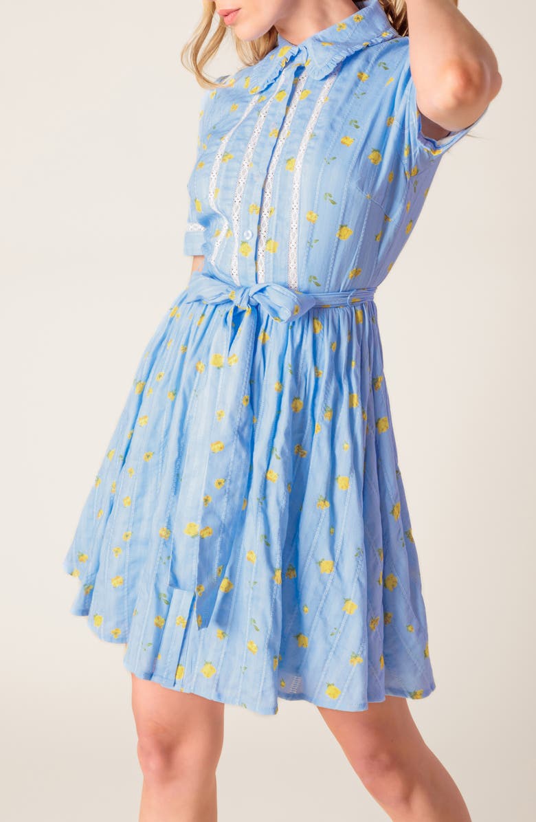 FLYING TOMATO Floral Short Sleeve Fit & Flare Cotton Shirtdress, Alternate, color, Light Blue