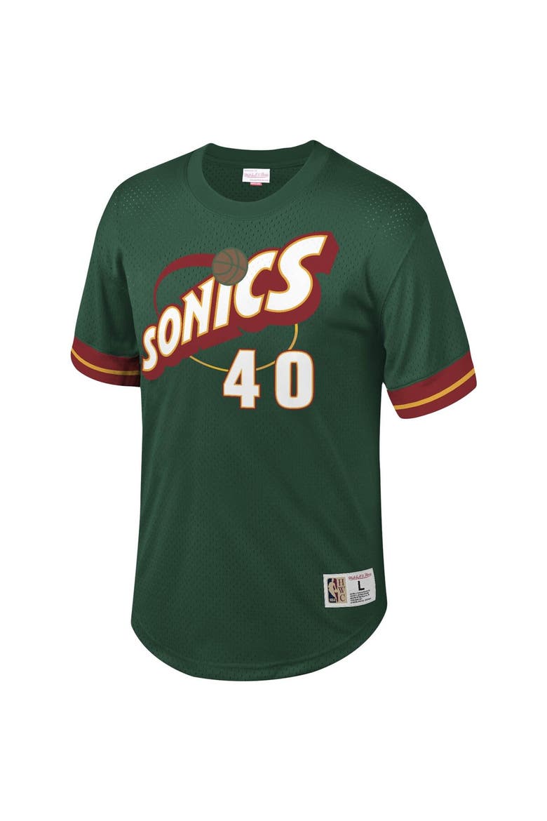 Men's Mitchell & Ness Shawn Kemp Green Seattle SuperSonics Mesh T-Shirt, Alternate, color, Green