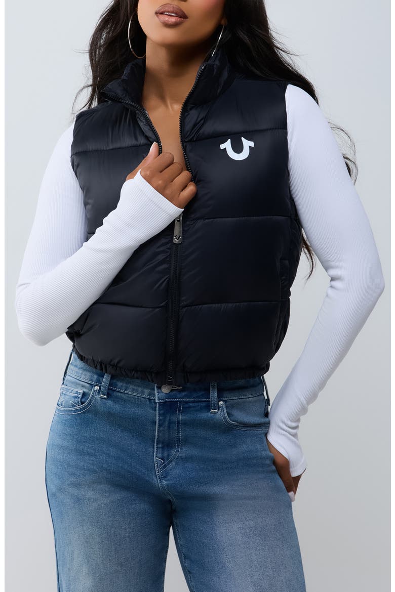 Logo Cropped Puffer Vest, Main, color, JET BLACK
