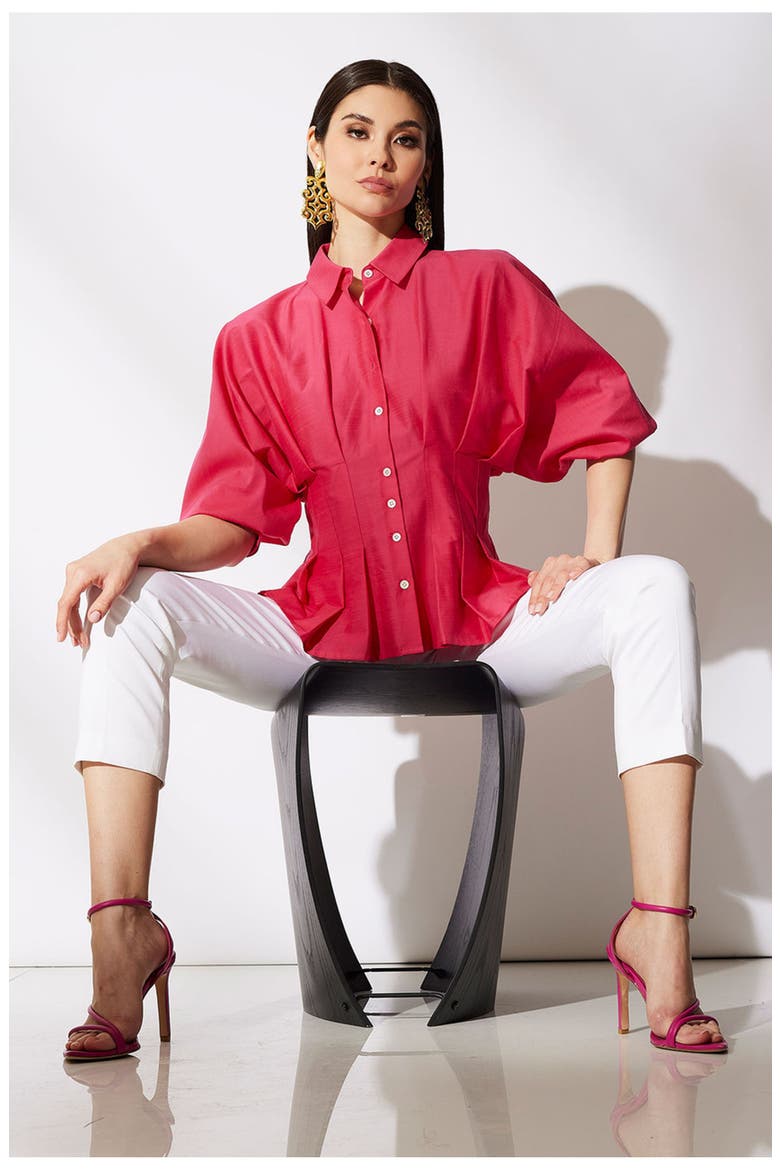 Cotton Silk Slub Pleated Shirt, Alternate, color, PINK