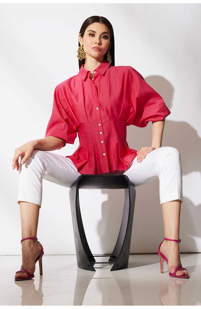 Natori Cotton Silk Slub Pleated Shirt, Alternate, color, Pink