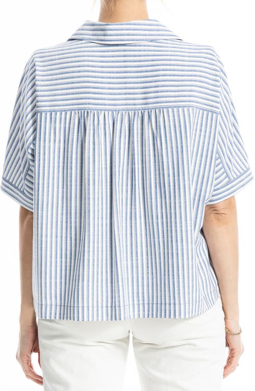Max Studio Stripe Elbow Sleeve Button-up Shirt In Blue
