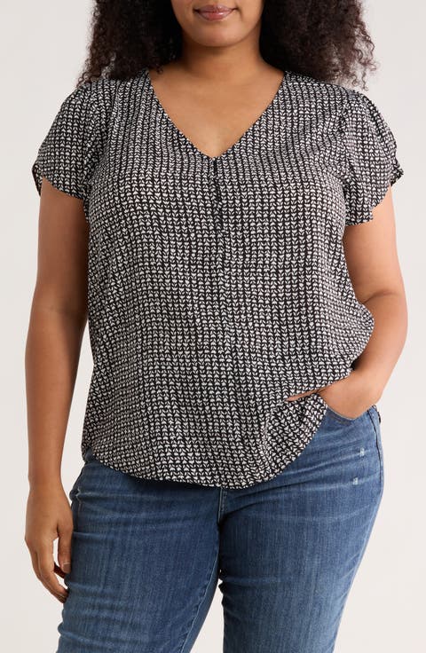 Floral Stripe Short Sleeve Top (Plus)