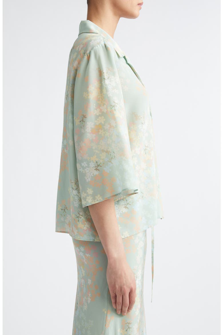 Petit Beurre Jasmine on Mint Print Silk Button-Up Camp Shirt, Alternate, color, JASMINE/ MINT