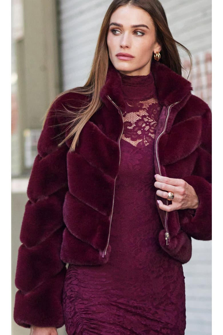Brianna Faux Fur Jacket, Alternate, color, Red
