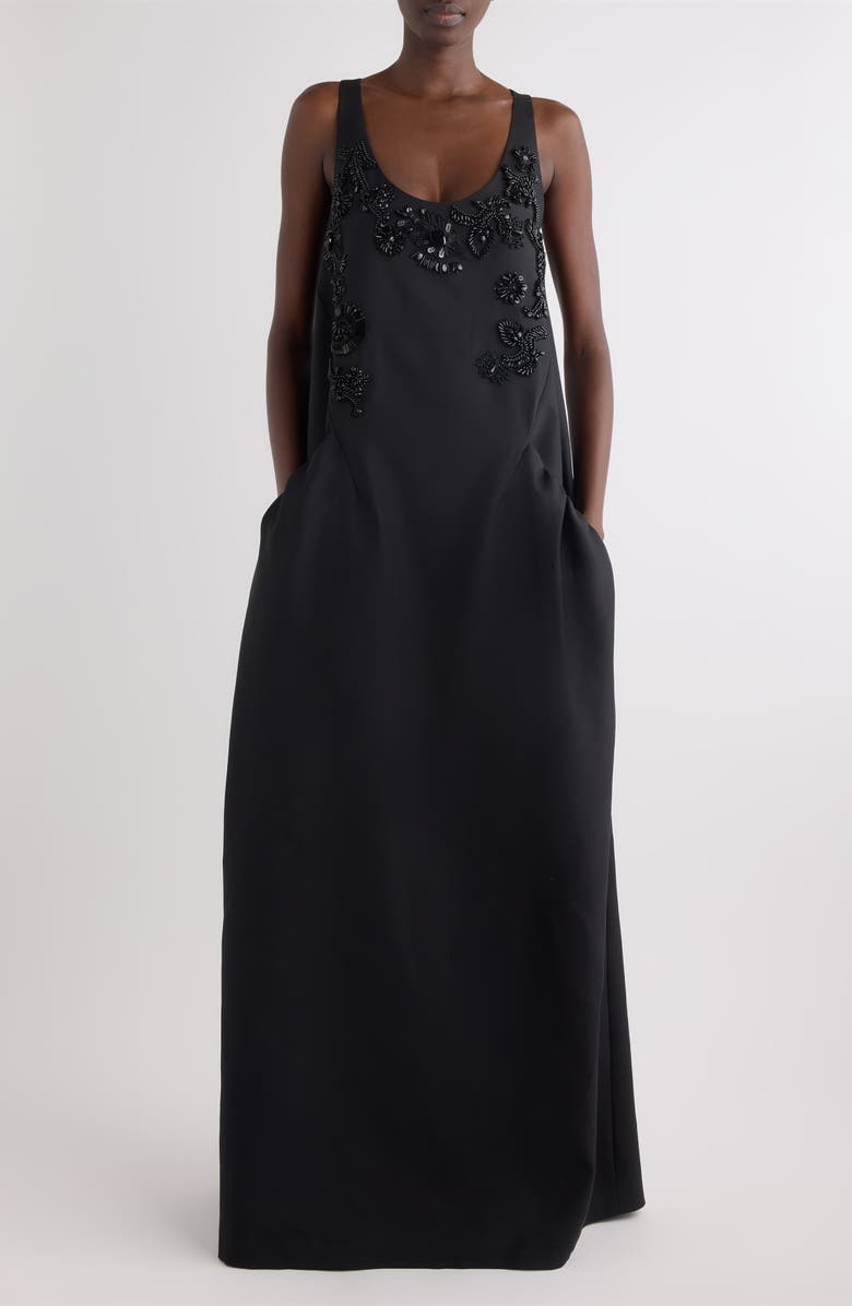 Dries Van Noten Beaded Rounded Wool & Silk Evening Gown, Main, color, Black